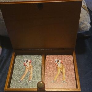 Golf-Themed Playing Cards Set in Wooden Box